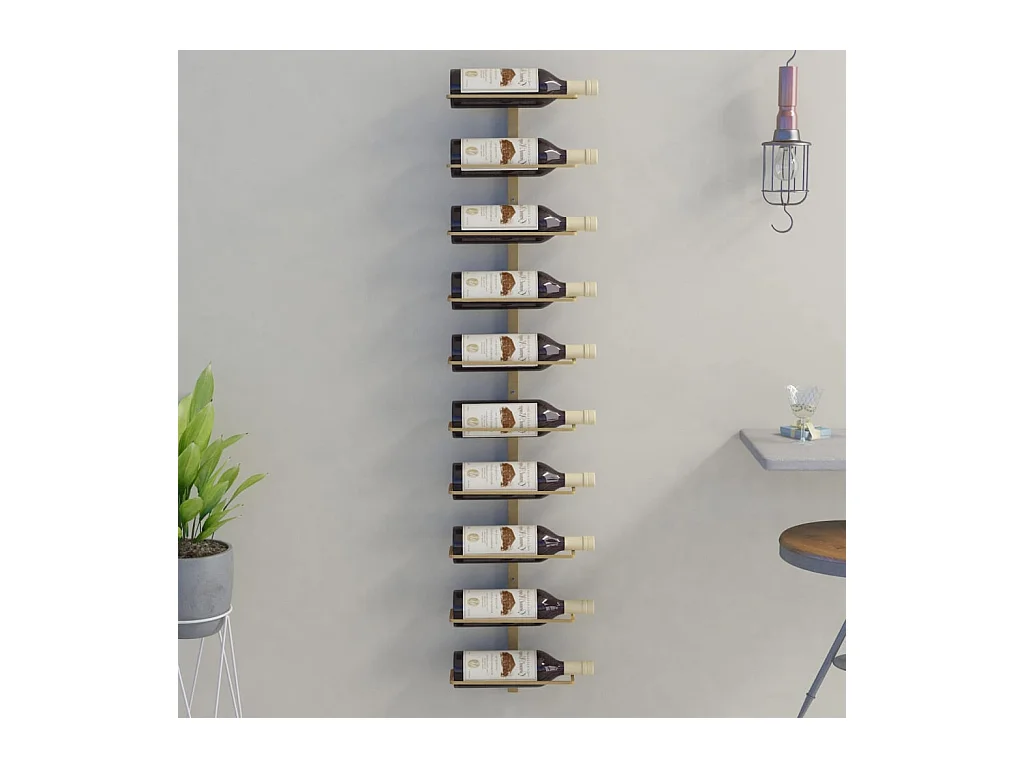Wijnrek voor 10 flessen wandmontage metaal goudkleurig BE395567