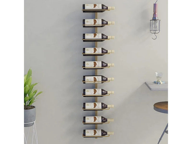 Garrafeira de parede para 10 garrafas metal dourado PT738782