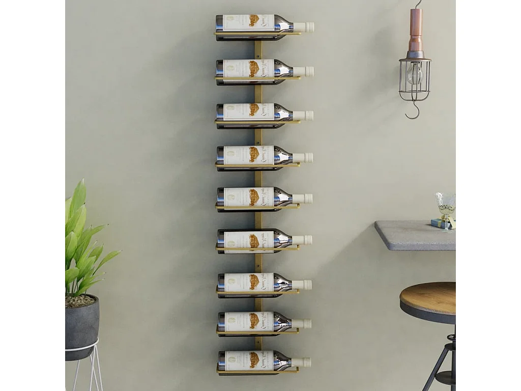 Botellero de pared para 9 botellas hierro dorado ES695593