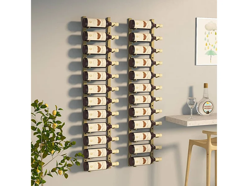 Casier à vin mural pour 12 bouteilles 2 pcs Doré Fer FR481451