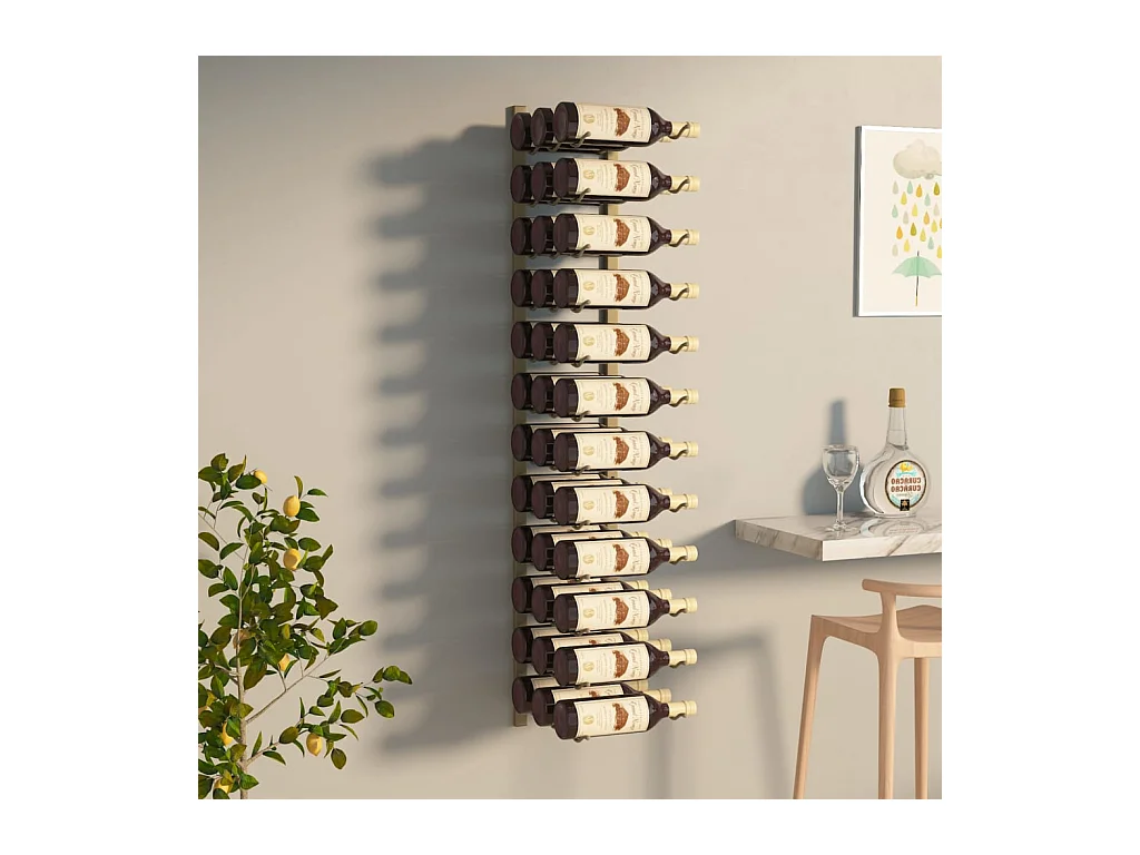 Casier à vin mural pour 36 bouteilles Doré Fer FR287099