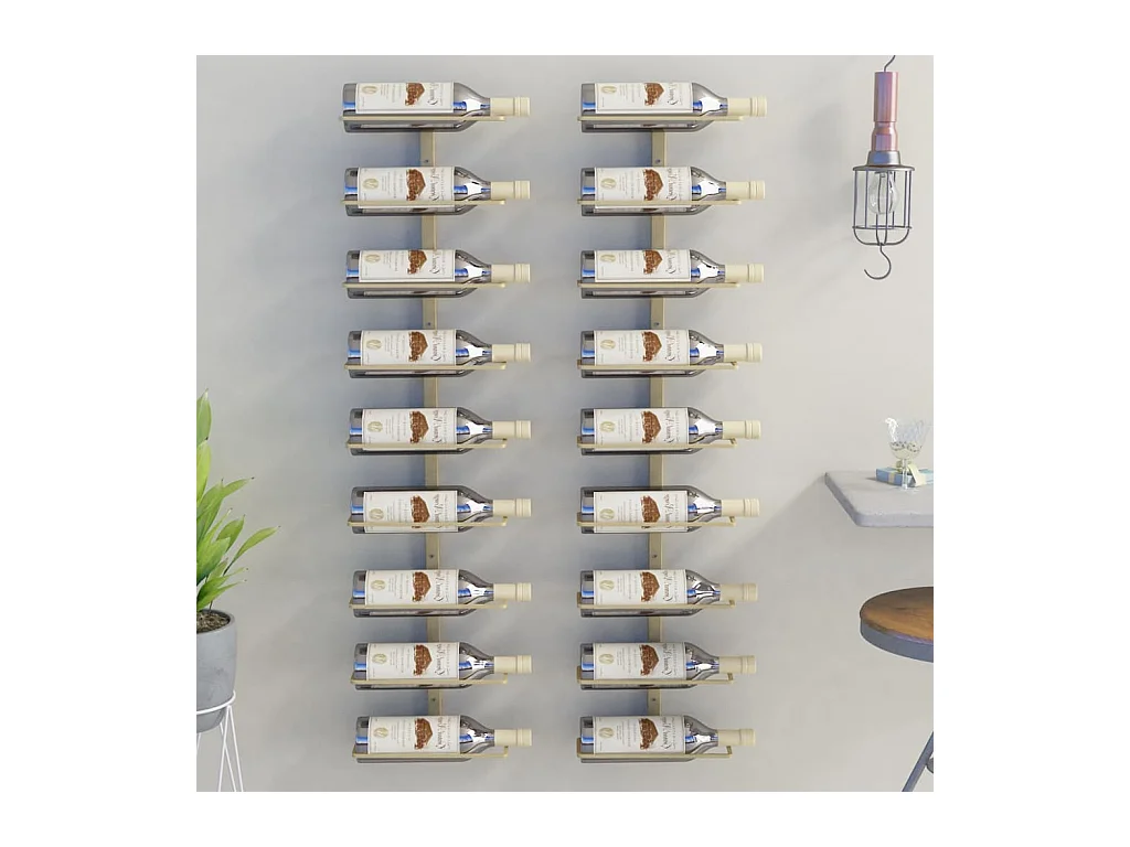 Casier à vin mural pour 9 bouteilles 2 pcs Doré Fer FR791336