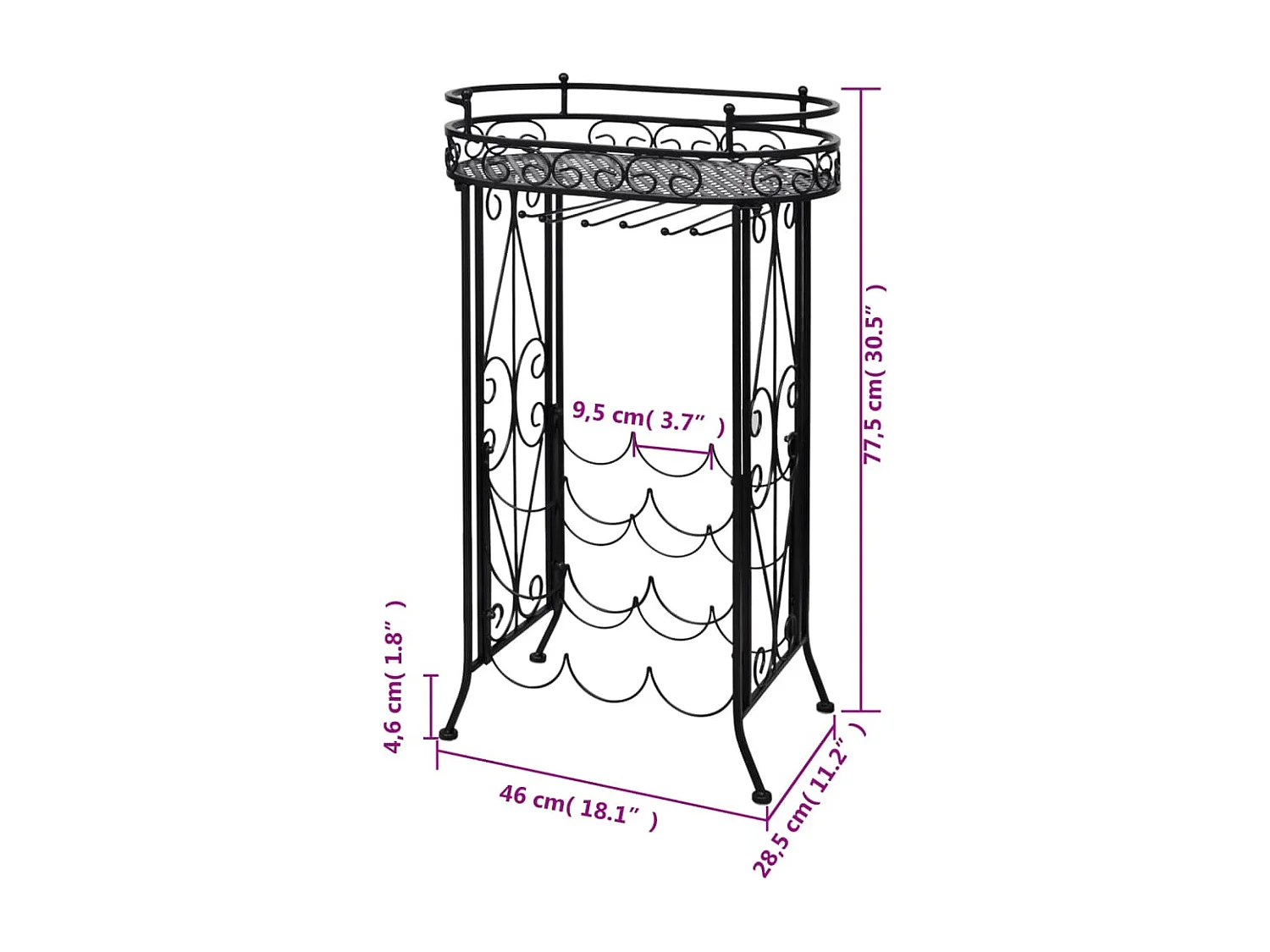 Casier à bouteilles avec porte-verre pour 9 bouteilles Métal FR568179