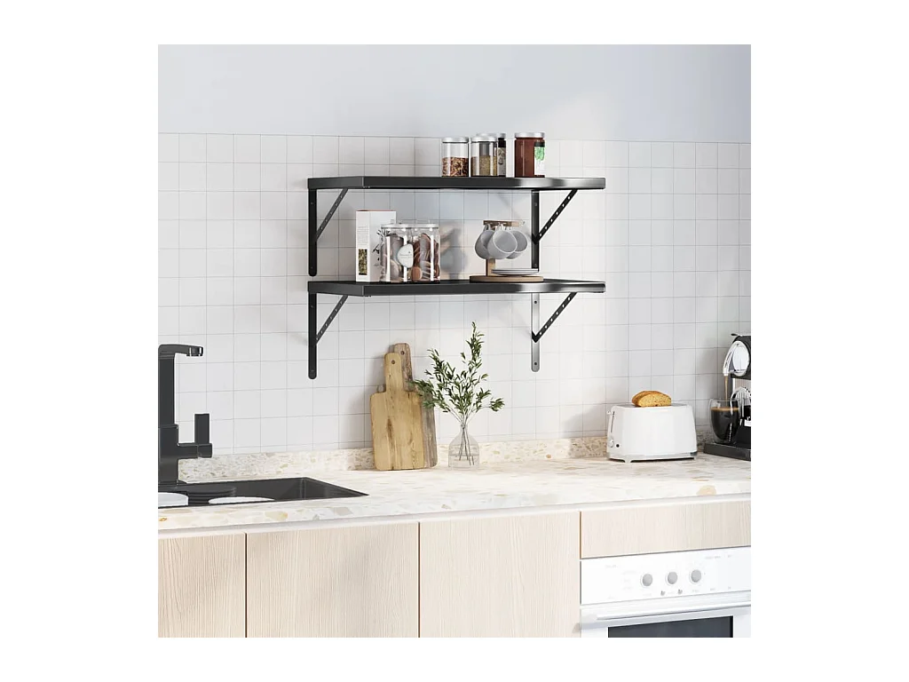 Étagères murales 2 pcs 75x40x3 cm noir acier inoxydable FR406018
