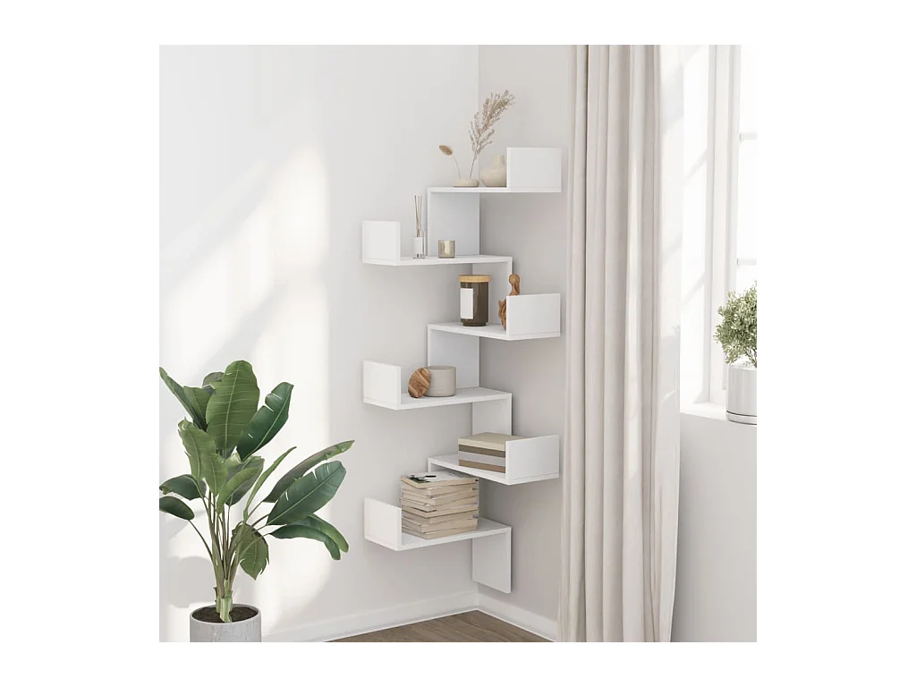 Étagère d'angle murale blanc 45x45x147 cm bois d'ingénierie FR425423