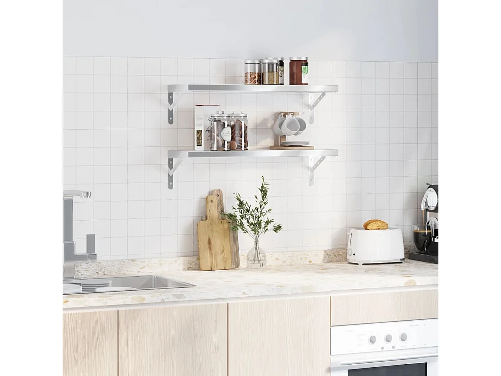 Estantes de pared 2 uds acero inoxidable plateado 75x23,5x3 cm ES821027