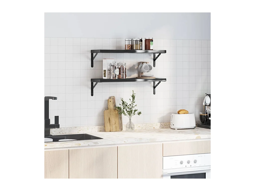 Étagères murales 2 pcs 75x23,5 cm noir acier inoxydable FR606024