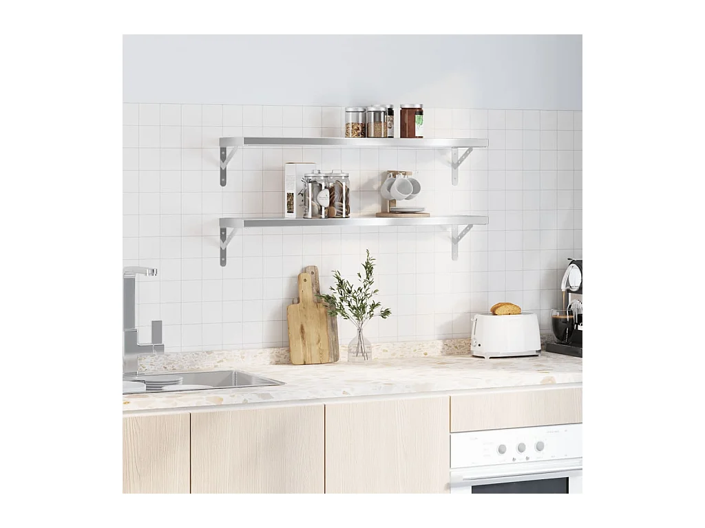 Étagères murales 2 pcs 100x23,5 cm argenté acier inoxydable FR116319