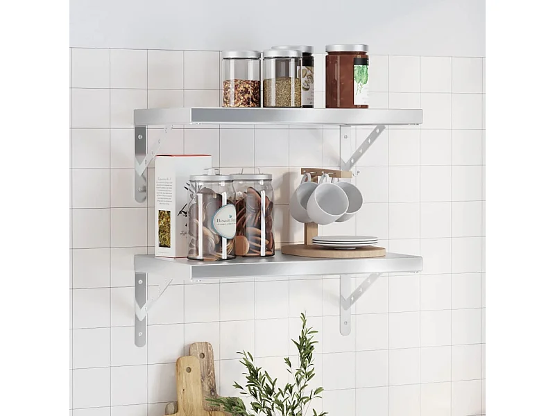 Estantes de pared 2 uds acero inoxidable plateado 50x30 cm ES438322