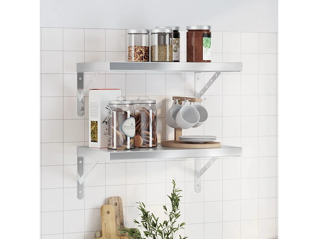 Estantes de pared 2 uds acero inoxidable plateado 50x30 cm ES438322