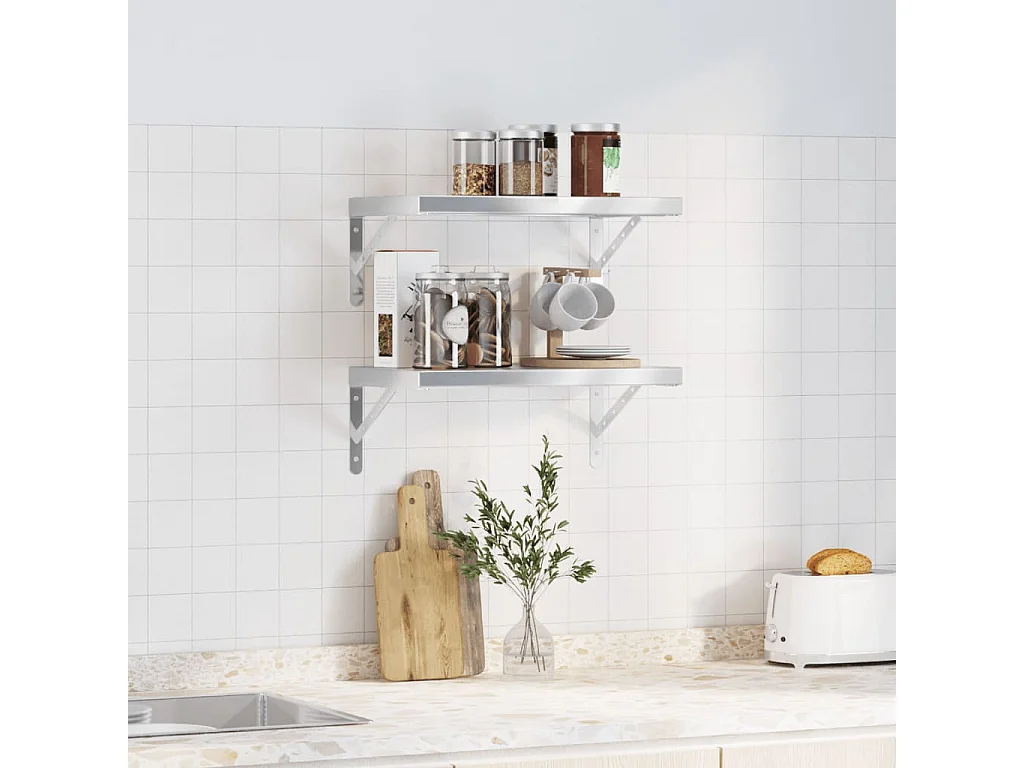 Estantes de pared 2 uds acero inoxidable plateado 50x30 cm ES438322