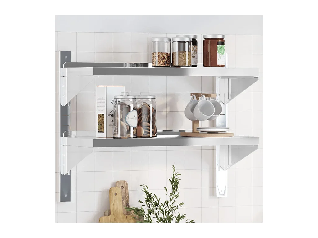 Étagère murale à 2 niveaux 75x30x60 cm argenté acier inoxydable FR488756