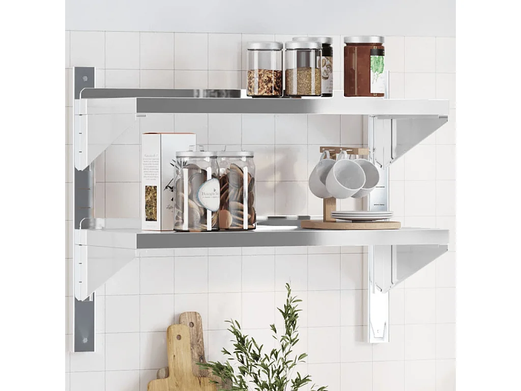 Étagère murale à 2 niveaux 75x30x60 cm argenté acier inoxydable FR488756