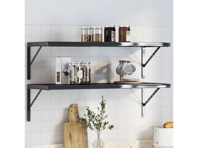 Soportes de estante 4 uds acero inoxidable negro 40x2,5x25 cm ES839237