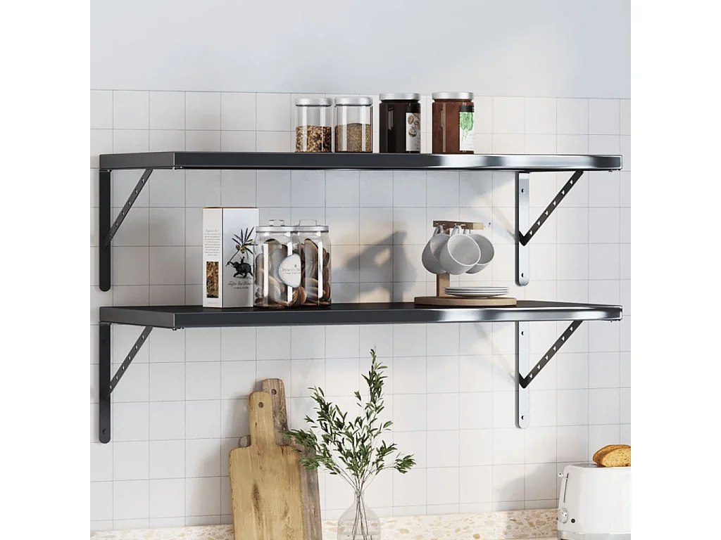 Soportes de estante 4 uds acero inoxidable negro 40x2,5x25 cm ES839237