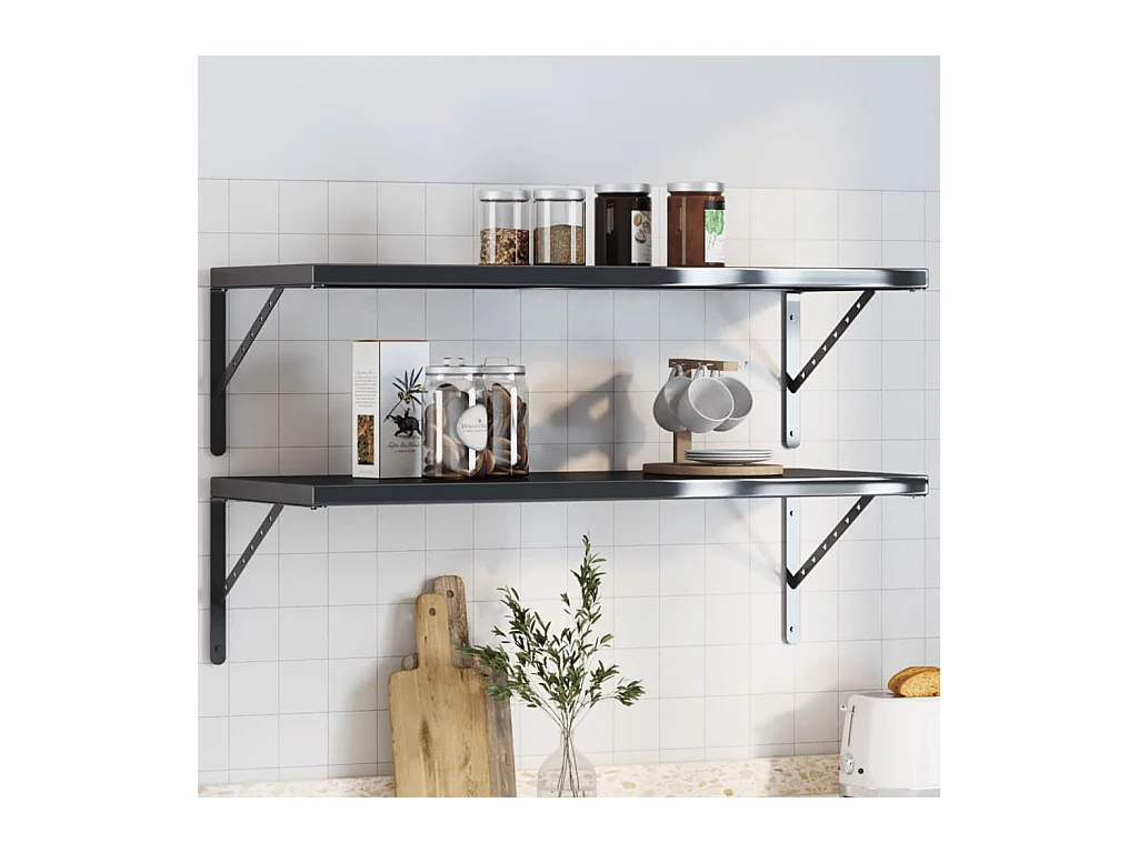 Etagères murales 4 pcs 40x2,5x25 cm noir acier inoxydable FR413875