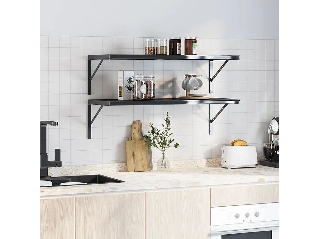 Plankdragers 4 st 40x2,5x25 cm roestvrijstaal zwart BE204487