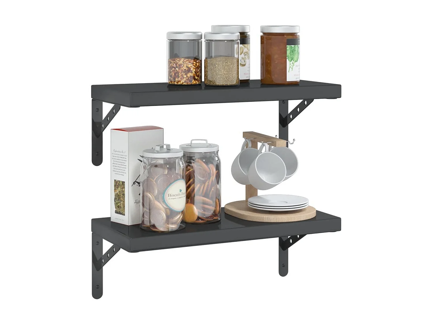 Étagères murales 2 pcs 50x23,5x3 cm noir acier inoxydable FR119078