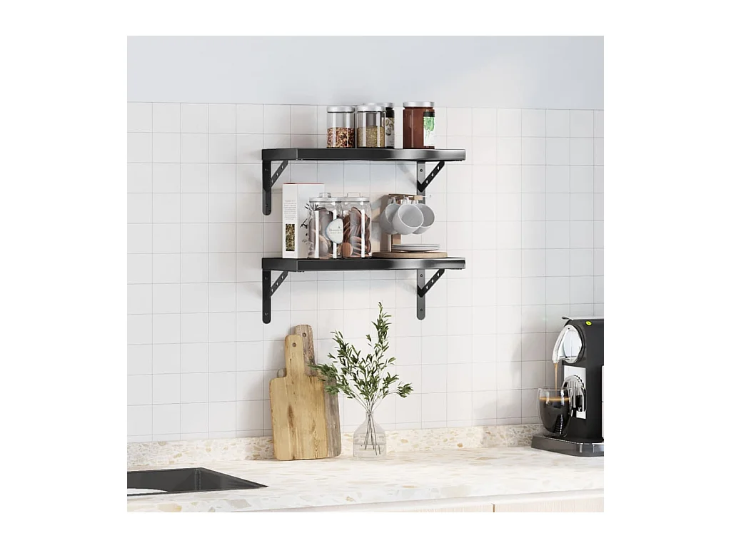 Étagères murales 2 pcs 50x23,5x3 cm noir acier inoxydable FR119078