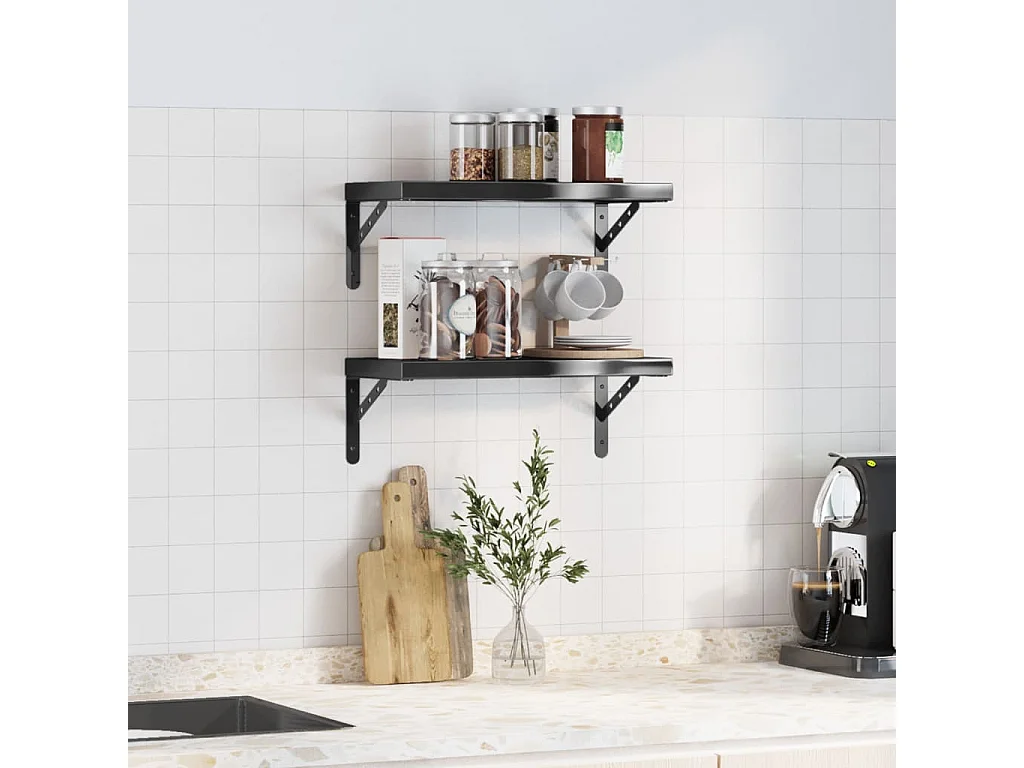 Estantes de pared 2 uds acero inoxidable negro 50x23,5x3 cm ES605933