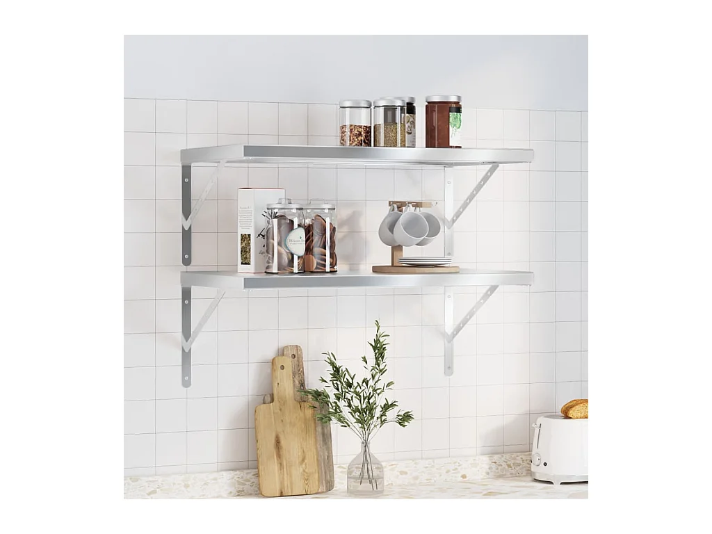 Étagères murales 2 pcs 75x40 cm argenté acier inoxydable FR386990