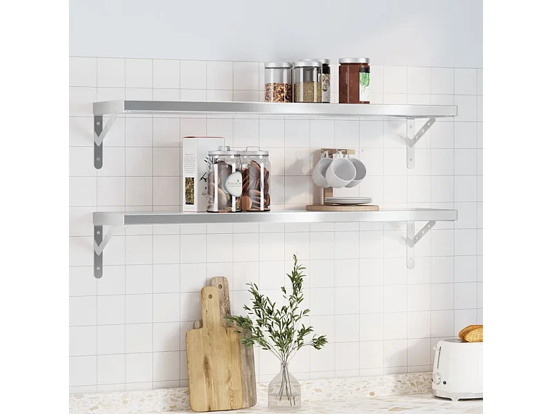 Estantes de pared 2 uds acero inoxidable plateado 100x23,5x3 cm ES406081
