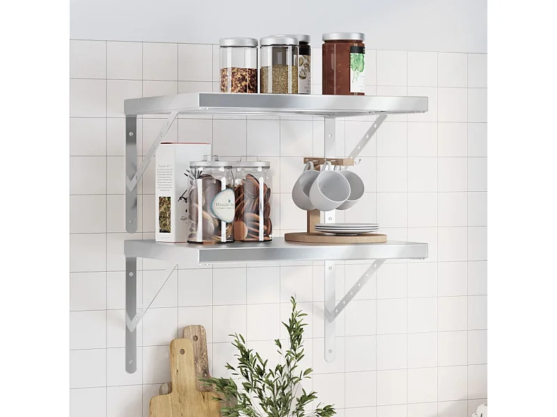 Estantes de pared 2 uds acero inoxidable plateado 50x40 cm ES886142