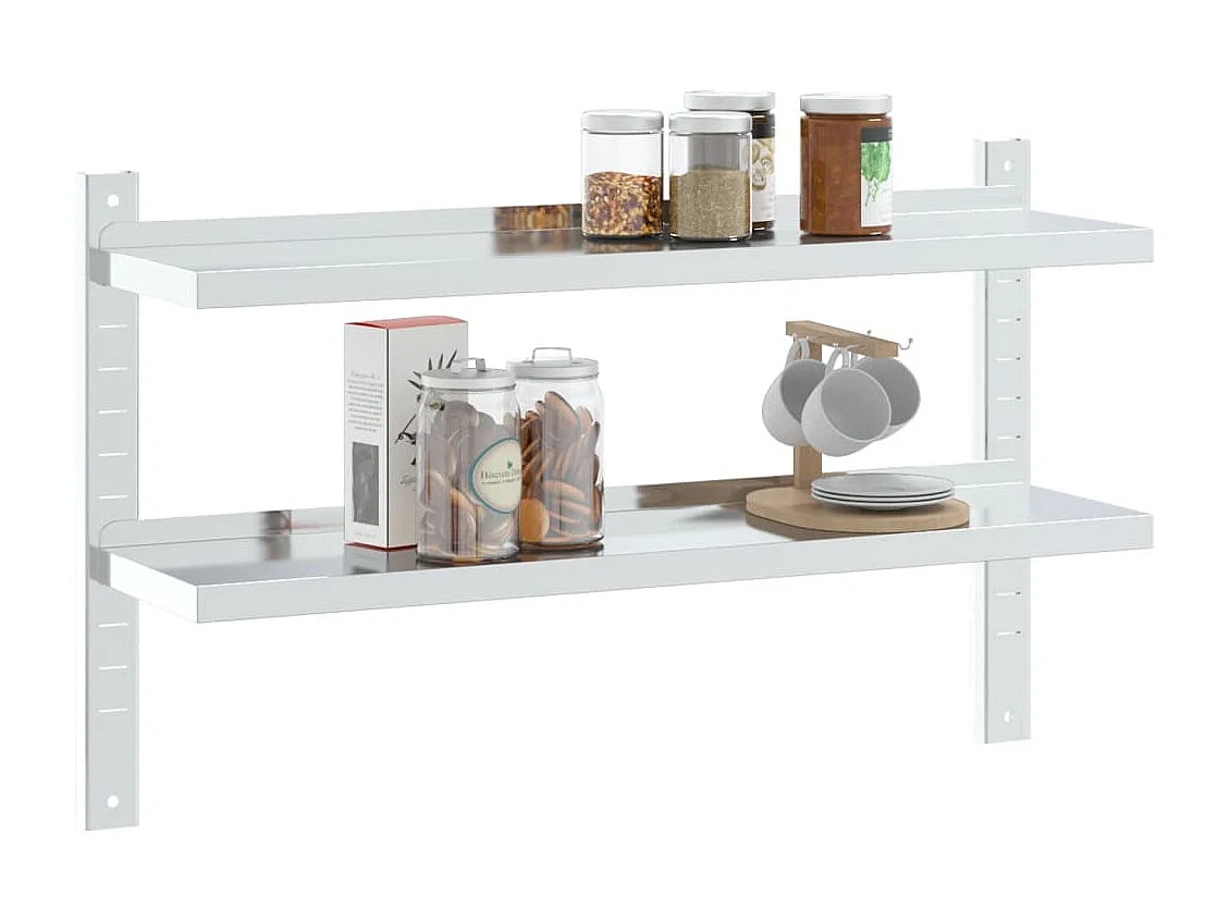 Étagère murale 2 niveaux 100x23,5x60cm argenté acier inoxydable FR858331