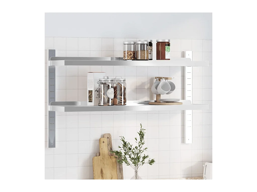 Étagère murale 2 niveaux 100x23,5x60cm argenté acier inoxydable FR858331