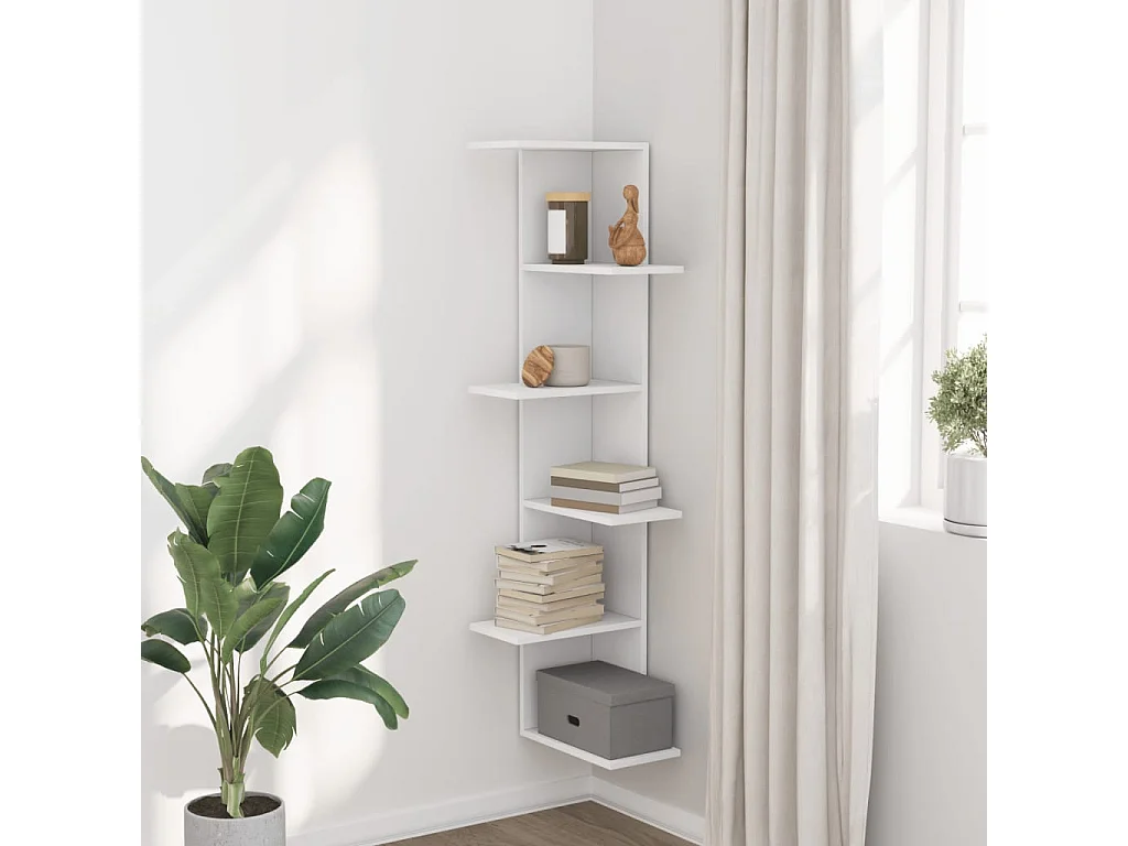 Étagère d'angle murale blanc 36,5x36,5x140 cm bois d'ingénierie FR452619