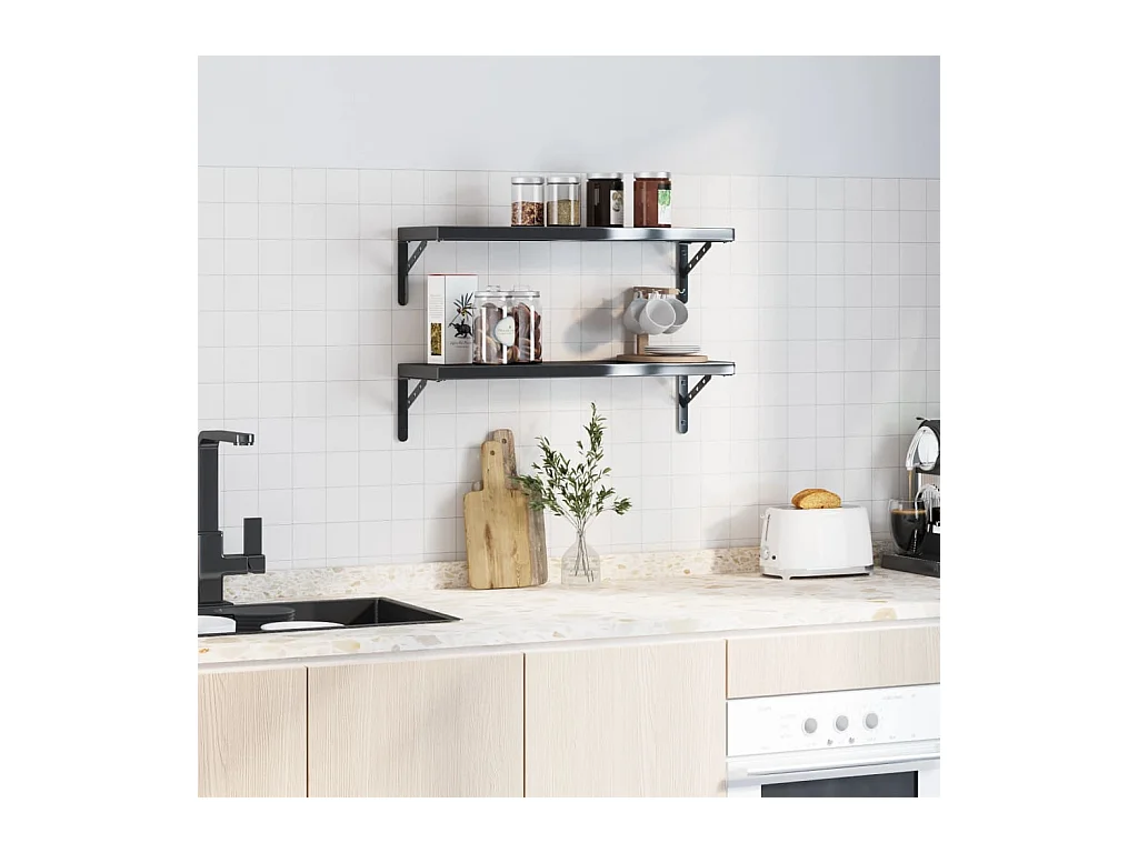 Etagères murales 4 pcs 23,5x2,5x15,5cm noir acier inoxydable FR351417
