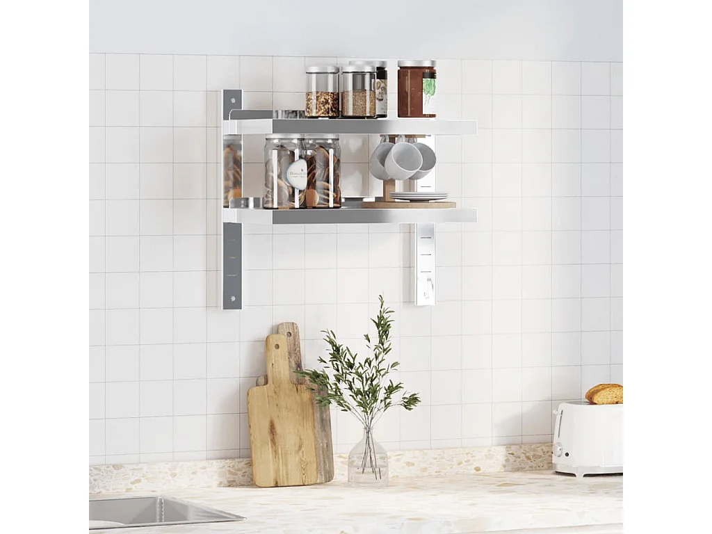Étagère murale 2 niveaux 50x23,5x60 cm argenté acier inoxydable FR695008