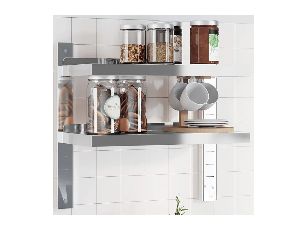 Étagère murale 2 niveaux 50x23,5x60 cm argenté acier inoxydable FR695008