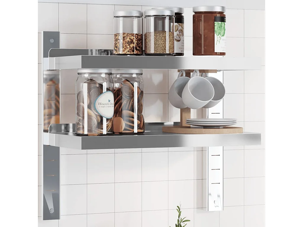 Étagère murale 2 niveaux 50x23,5x60 cm argenté acier inoxydable FR695008