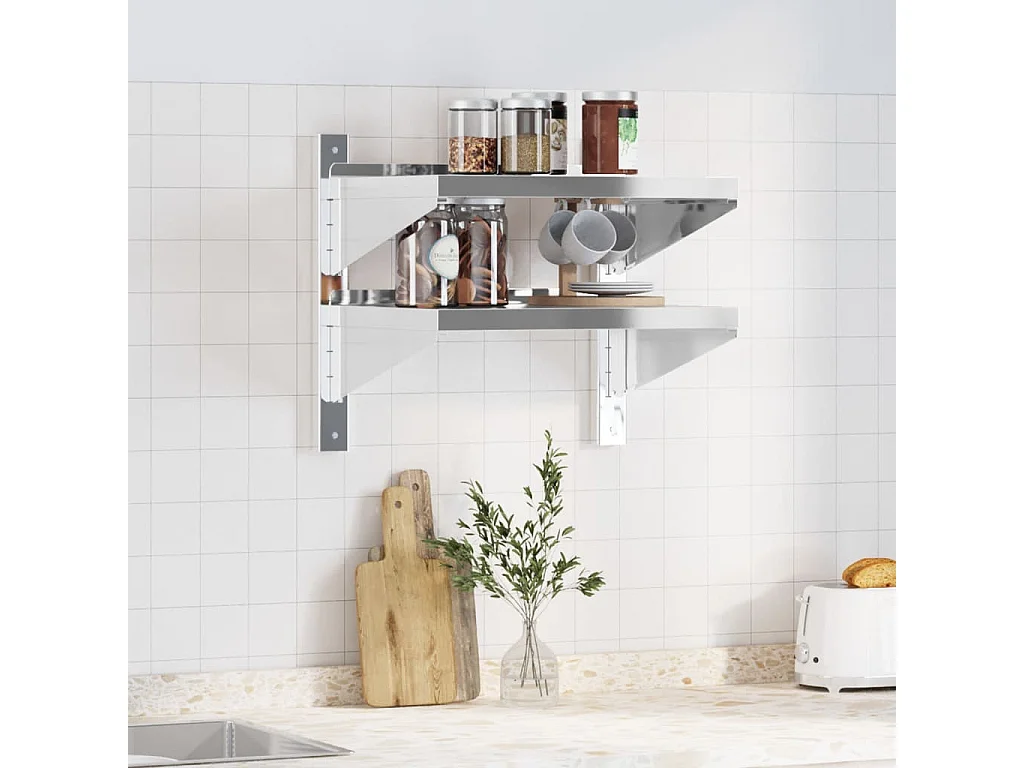 Étagère murale à 2 niveaux 50x40x60 cm argenté acier inoxydable FR583628