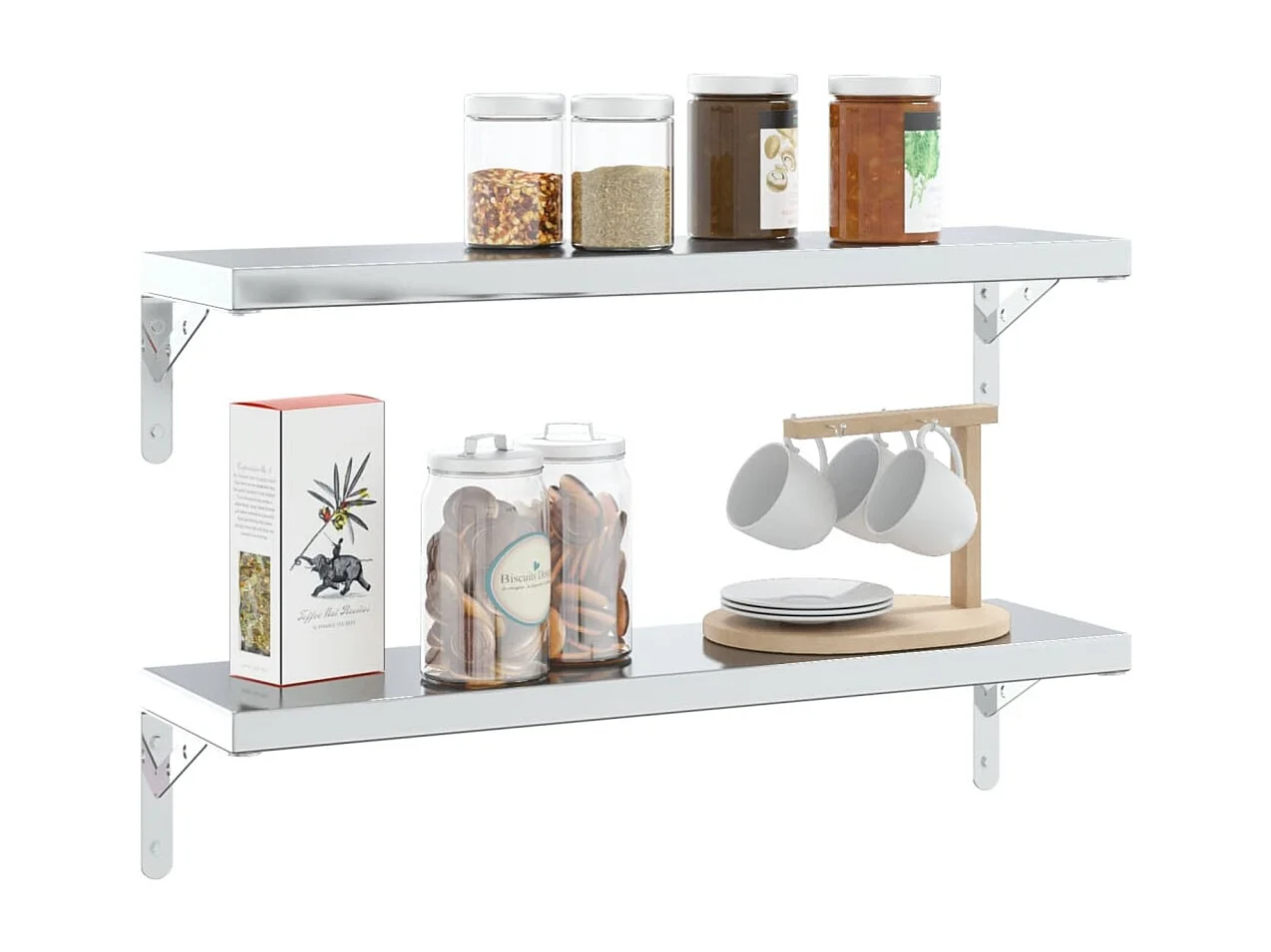 Suportes prateleira 4pcs 20x2,5x14 cm aço inoxidável prateado PT899180