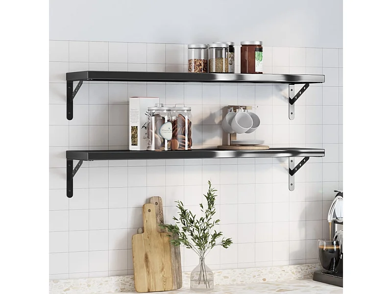 Estantes de pared 2 uds acero inoxidable negro 100x23,5 cm ES330690