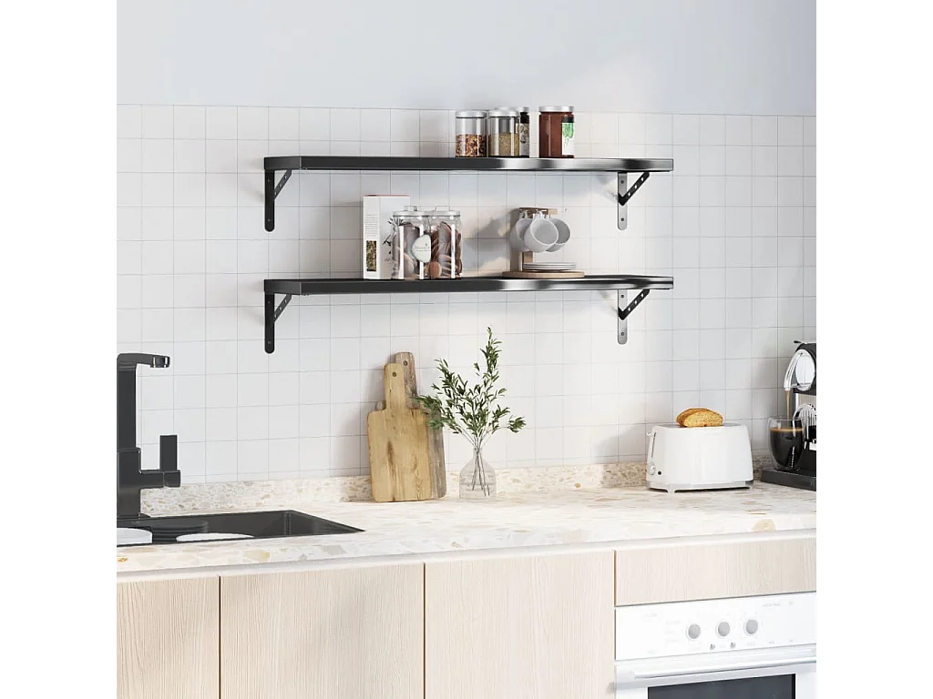 Wandschappen 2 st 100x23,5 cm roestvrijstaal zwart BE460937