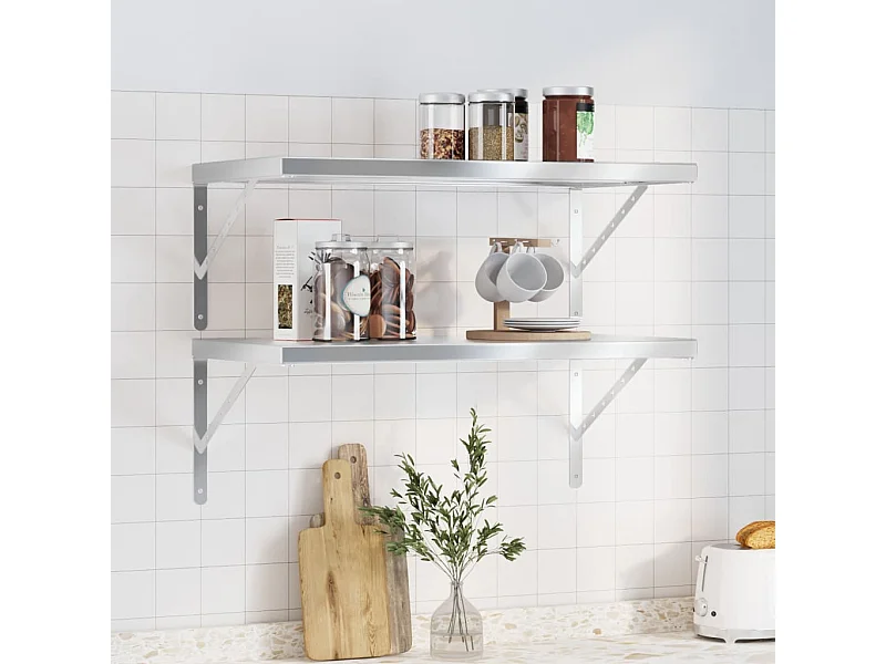 Wandschappen 2 st 75x40x3 cm roestvrijstaal zilverkleurig BE426226