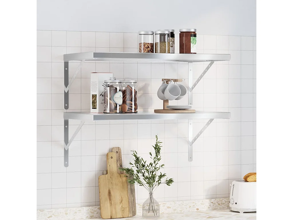 Estantes de pared 2 uds acero inoxidable plateado 75x40x3 cm ES697643