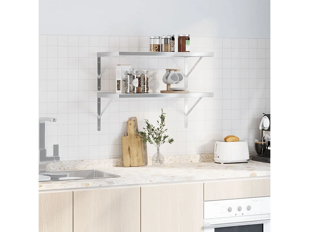 Estantes de pared 2 uds acero inoxidable plateado 75x40x3 cm ES697643