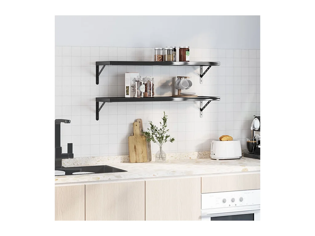 Étagères murales 2 pcs 100x30x3 cm noir acier inoxydable FR394434