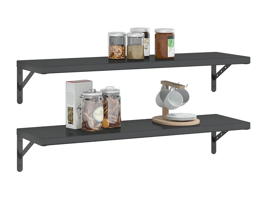 Wandschappen 2 st 100x30x3 cm roestvrijstaal zwart BE275781