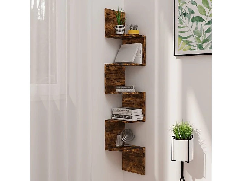 Estante de canto p/ parede derivados de madeira carvalho fumado PT639399