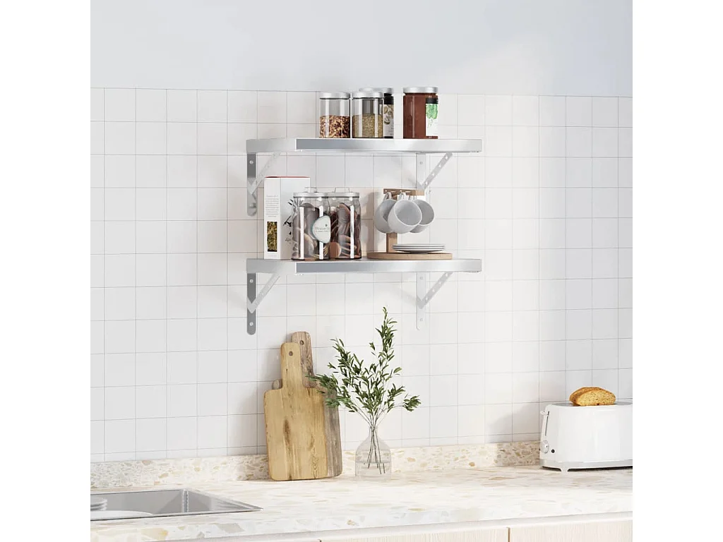 Estantes de pared 2 uds acero inoxidable plateado 50x30x3 cm ES965290