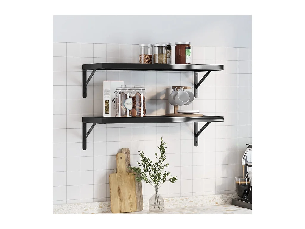 Étagères murales 2 pcs 75x30 cm noir acier inoxydable FR840025