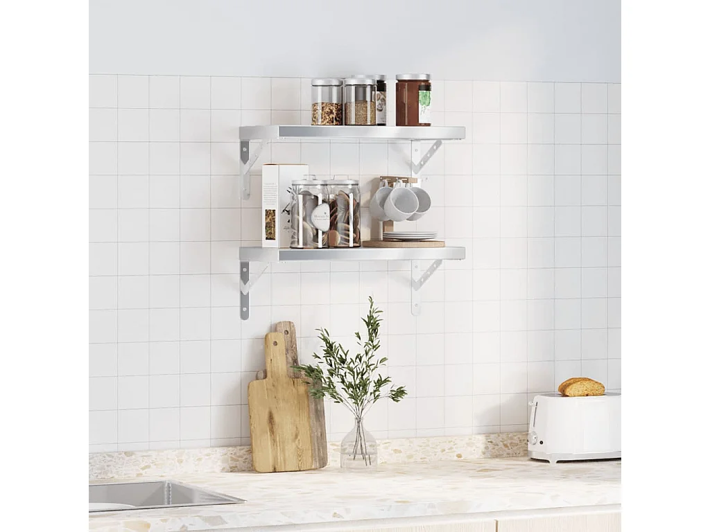 Étagères murales 2 pcs 50x23,5 cm argenté acier inoxydable FR304306