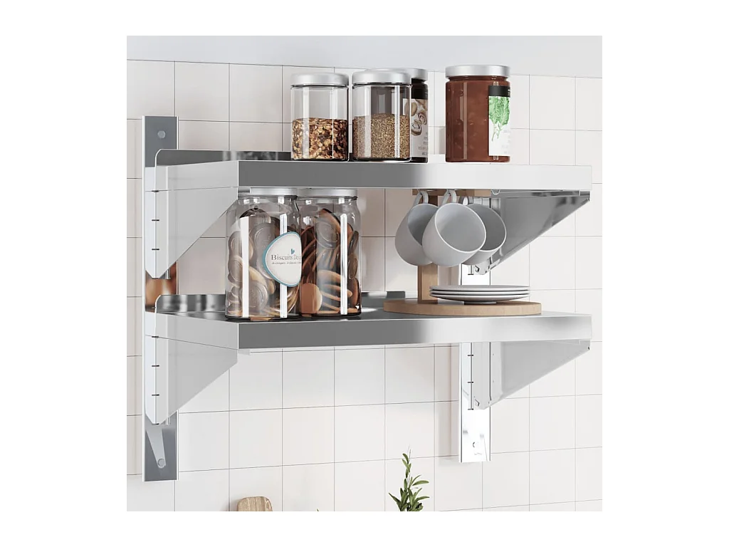 Étagère murale à 2 niveaux 50x30x60 cm argenté acier inoxydable FR773012