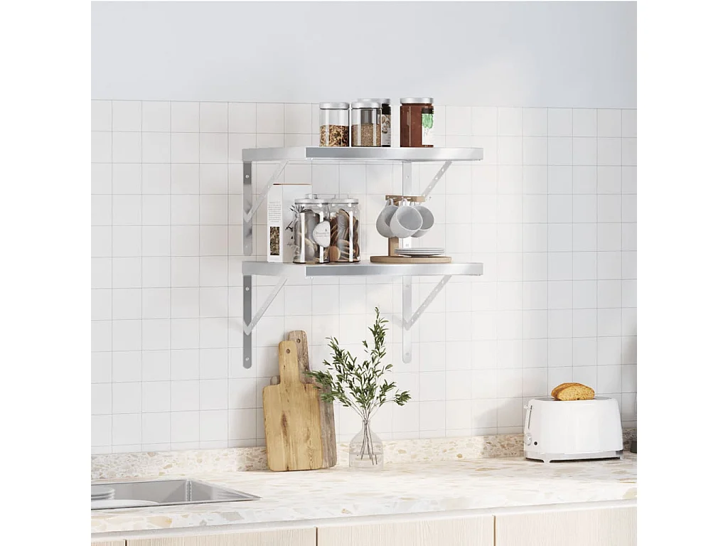 Estantes de pared 2 uds acero inoxidable plateado 50x40x3 cm ES188184