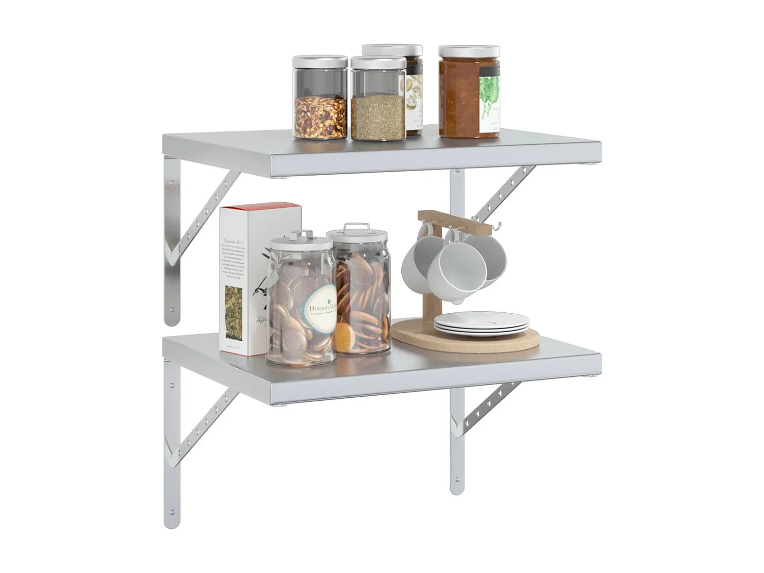 Estantes de pared 2 uds acero inoxidable plateado 50x40x3 cm ES188184